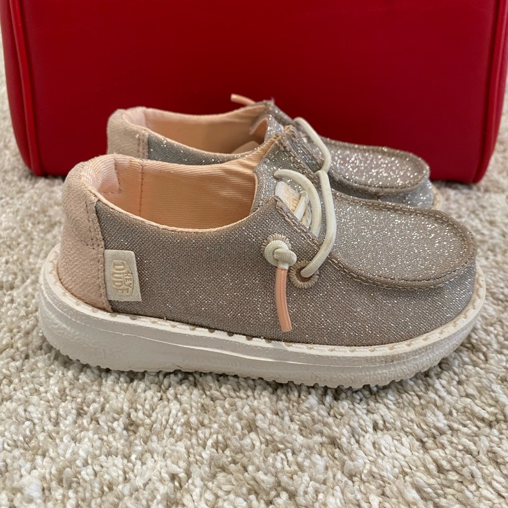 Hey Dude Kids' Shimmering Silver slip on shoes